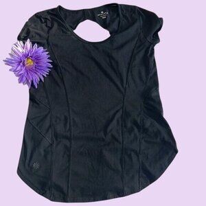 Athleta Black Short Sleeve Keyhole Back Activewear Top XXS